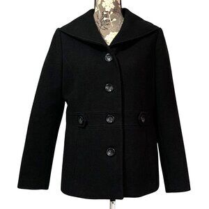 JM Collection Womens Black Single Breasted Peacoat Jacket Size PM Poly-Blend